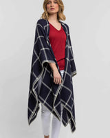 Alica Adams Alpaca Graydon Blanket Cape, alpaca poncho cape for women, alpaca poncho womens, alpaca wrap, navy and ivory alpaca cape