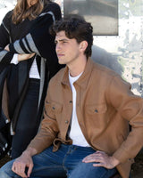 alicia adams alpaca osborne jacket, mens alpaca shirt jacket, alpaca outerwear for men, alpaca jacket, cognac brown mens alpaca shirt jacket