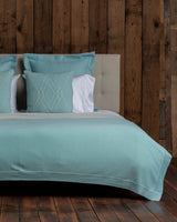 Alicia Adams Alpaca Tokyo Blanket, luxury alpaca bed blanket, king alpaca bed blanket, queen alpaca bed blanket, aqua and ivory alpaca bed blanket