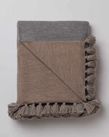 Alicia Adams Alpaca Sydney Blanket, pompom alpaca king bed blanket, alpaca throw blanket, 100 alpaca blanket, light grey and light taupe alpaca blanket