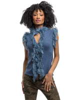 Alicia Adams Alpaca Fur Trimmed Vest, alpaca fur vest, 100 baby alpaca, alpaca sweater, alpaca sweaters womens, English Manor Blue alpaca fur trimmed vest