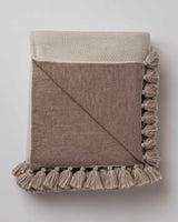 Alicia Adams Alpaca Sydney Blanket, pompom alpaca king bed blanket, alpaca throw blanket, 100 alpaca blanket, ivory and light taupe alpaca blanket