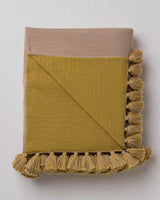 Alicia Adams Alpaca Sydney Blanket, pompom alpaca king bed blanket, alpaca throw blanket, 100 alpaca blanket, beige and french yellow alpaca blanket