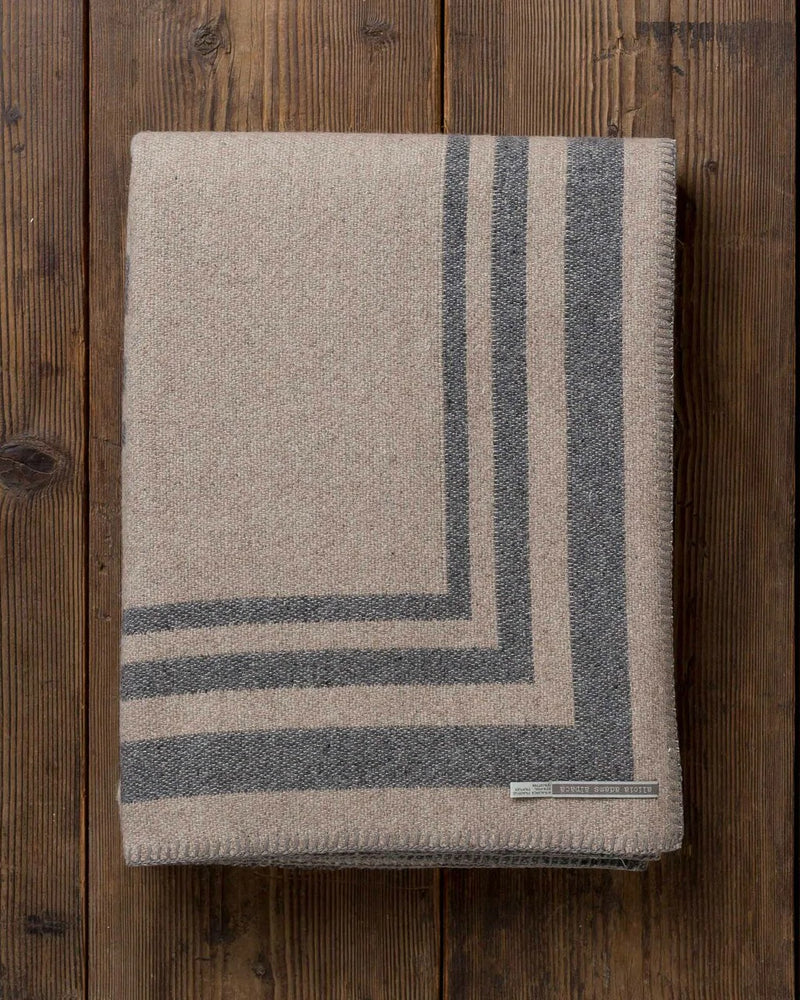 Alicia Adams Alpaca Mazing bedding blanket, queen alpaca bed blanket, alpaca throw blanket, alpaca vs cashmere, light taupe and dark grey alpaca blanket