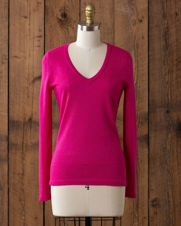 Alicia adams alpaca v neck sweater, womens v neck alpaca sweater, alpaca sweater for women, womens alpaca pullover, shocking pink alpaca v neck sweater