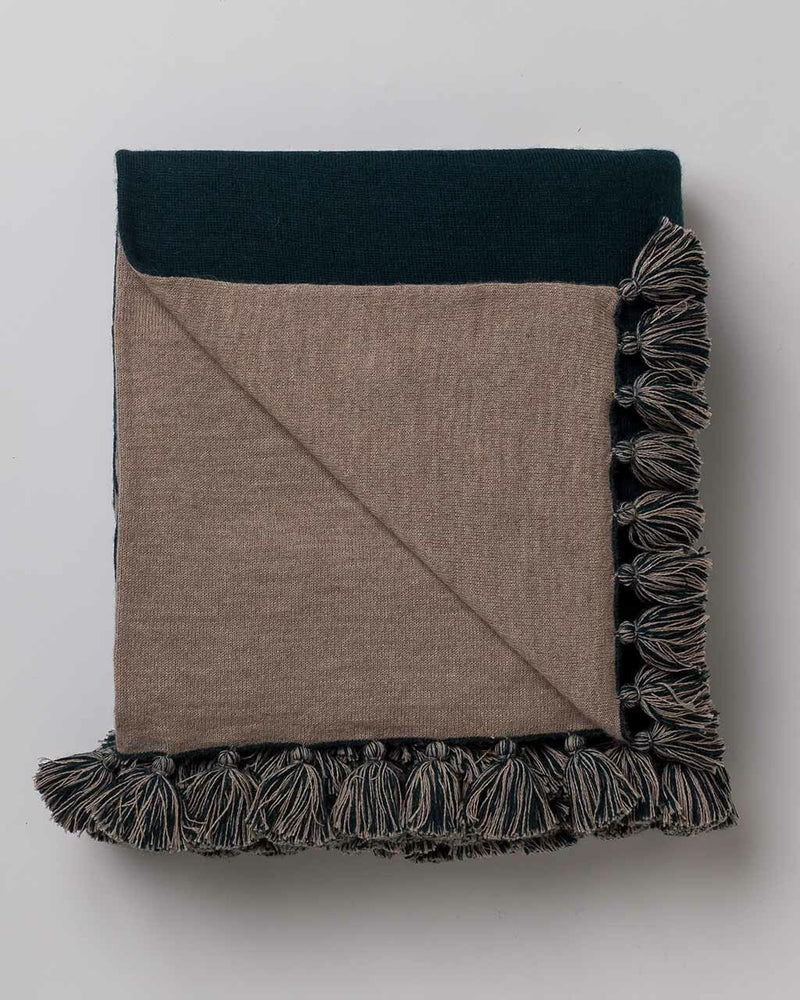 Alicia Adams Alpaca Sydney Blanket, pompom alpaca king bed blanket, alpaca throw blanket, 100 alpaca blanket, spruce and light taupe alpaca blanket