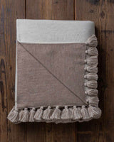 Alicia Adams Alpaca Sydney Blanket, pompom alpaca king bed blanket, alpaca throw blanket, 100 alpaca blanket, ivory and light taupe alpaca blanket