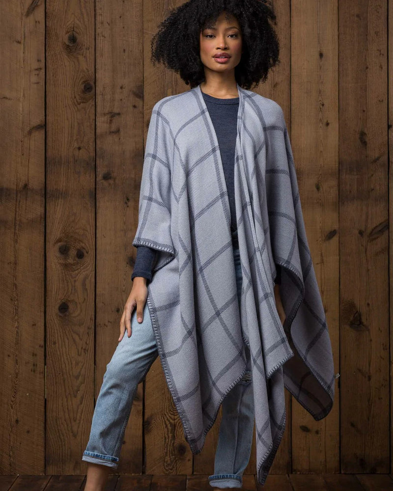 Alica Adams Alpaca Graydon Blanket Cape, alpaca poncho cape for women, alpaca poncho womens, alpaca wrap, chambray and denim blue alpaca cape