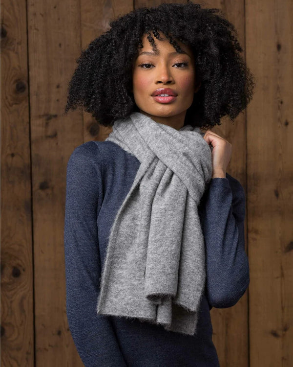 Alicia Adams Alpaca Blaine Scarf, 100 baby alpaca scarf, baby alpaca scarf, alpaca scarf peru, alpaca scarf, alpaca vs cashmere, light grey alpaca scarf