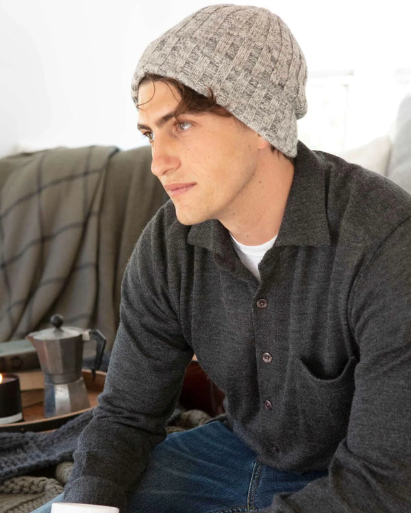 Alicia Adams Alpaca Mammoth Hat, alpaca hat, alpaca beanie hat, alpaca hat mens, alpaca vs cashmere, dark grey baby alpaca beanie hat