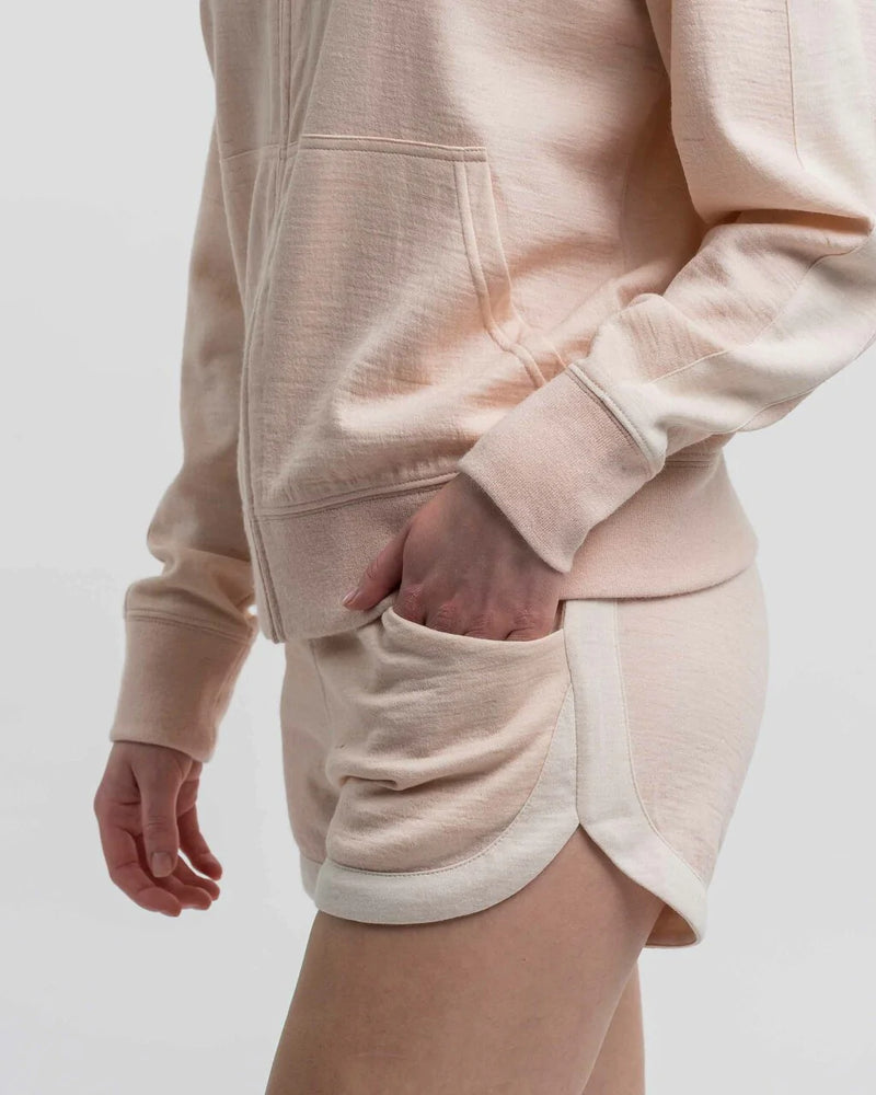 Alicia Adams Alpaca Lounge Shorts, alpaca clothing, alpaca lounge shorts , alpaca sweater shorts, alpaca clothing women's, pink powder and ivory alpaca lounge shorts