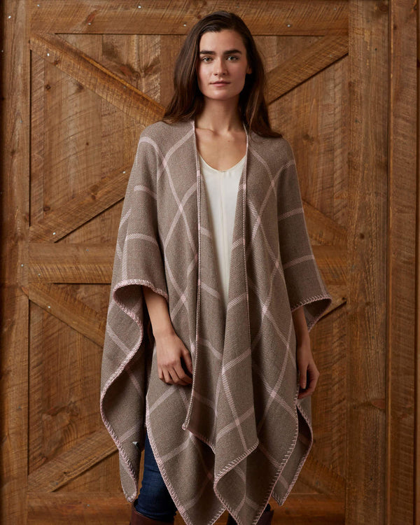 Alica Adams Alpaca Graydon Blanket Cape, alpaca poncho cape for women, alpaca poncho womens, alpaca wrap, light taupe and light pink alpaca cape