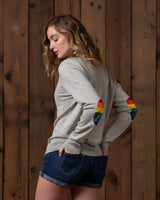 Alicia Adams Alpaca Rainbow Sweater for Women, pride gift, alpaca v neck sweater, alpaca sweater for women, pearl grey rainbow alpaca sweater