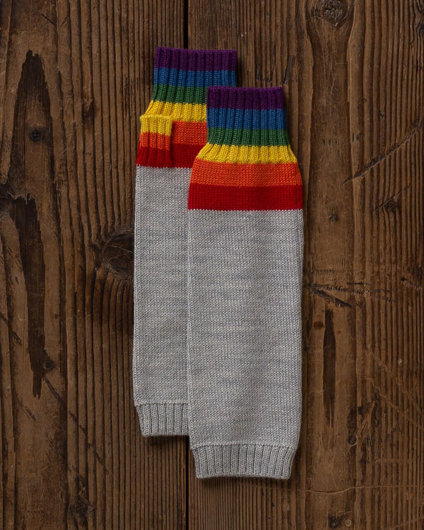 Alicia Adams Alpaca Classic Handwarmers, pride gifts, alpaca fingerless gloves, alpaca gloves, baby alpaca gloves, light grey and rainbow alpaca handwarmers