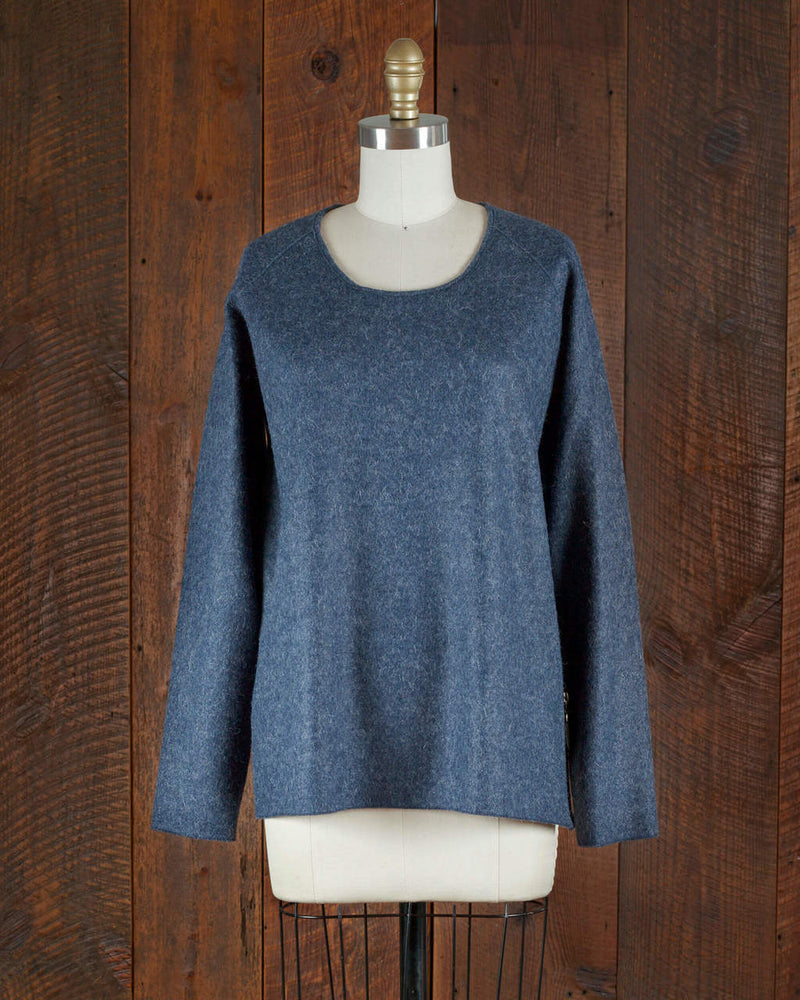 Alicia Adams Alpaca Verbier Side Zip, alpaca sweaters womens, alpaca clothing, baby alpaca sweater, alpaca vs cashmere, denim blue alpaca sweater