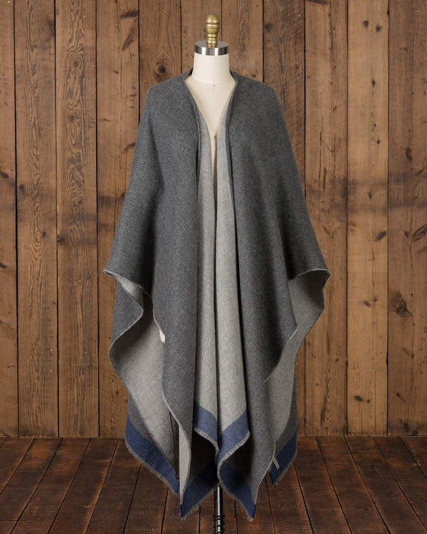 Alicia adams alpaca empire cape, alpaca poncho cape for women, alpaca poncho, womens alpaca poncho, alpaca vs cashmere, grey indigo light grey womens cape