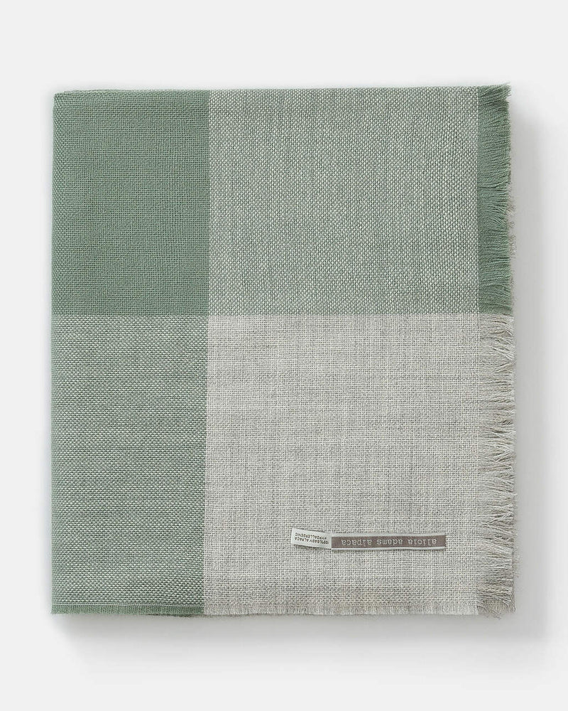 alicia adams alpaca mykonos throw, baby alpaca throw blanket,  fair trade alpaca throw,  alpaca vs cashmere, pearl grey and sage baby alpaca throw blanket