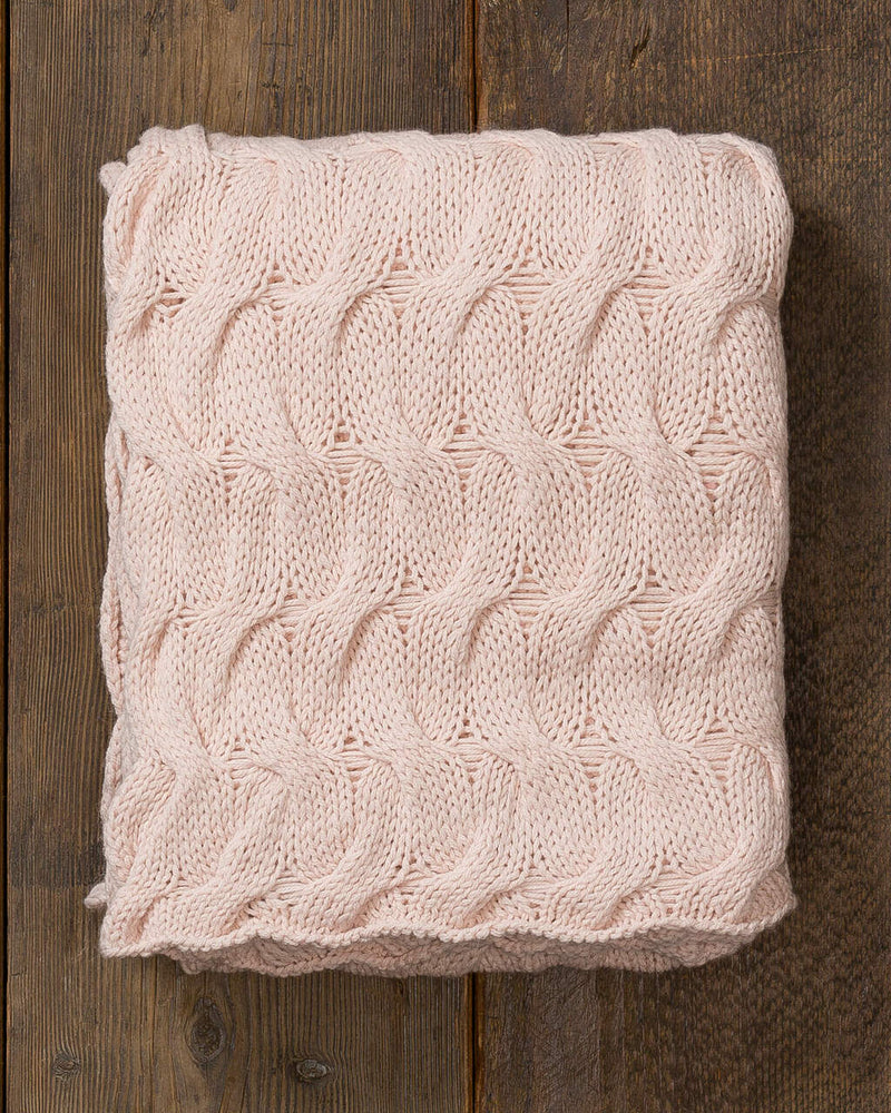 Alicia Adams Alpaca Everglades Throw, cable knit alpaca throw blanket, alpaca throw, fair trade alpaca bedding, pink powder alpaca throw