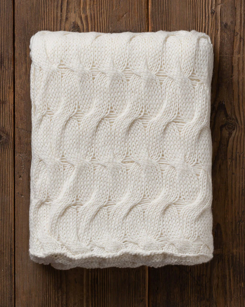 Alicia Adams Alpaca Everglades Throw, cable knit alpaca throw blanket, alpaca throw, fair trade alpaca bedding, ivory white alpaca throw