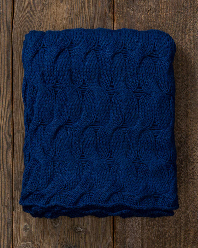 Alicia Adams Alpaca Everglades Throw, cable knit alpaca throw blanket, alpaca throw, fair trade alpaca bedding, admirals blue alpaca throw