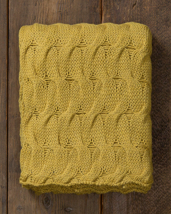 Alicia Adams Alpaca Everglades Throw, cable knit alpaca throw blanket, alpaca throw, fair trade alpaca bedding, french yellow alpaca throw