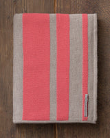 Alicia Adams Alpaca Malibu Throw, lightweight alpaca throw blanket, alpaca throw, alpaca vs cashmere, coral and light taupe striped alpaca throw