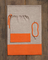 Alicia Adams Alpaca Nomad Travel Set, alpaca gifts, alpaca travel blanket, airline travel kit with blanket and eyemask, light taupe and firecracker orange alpaca travel set