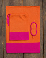Alicia Adams Alpaca Nomad Travel Set, alpaca gifts, alpaca travel blanket, airline travel kit with blanket and eyemask, firecracker orange and shocking pink alpaca travel set