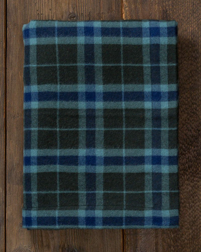 alicia adams alpaca aberdeen throw, plaid alpaca throw blanket, alpaca throw, fair trade alpaca bedding, velvet green and indigo blue plaid alpaca throw