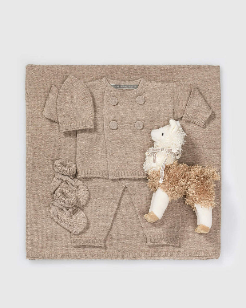 Alicia Adams Alpaca Cria Baby Set, alpaca gifts, alpaca baby clothes, alpaca hat, baby alpaca swater, alpaca clothing, light taupe alpaca baby clothing set