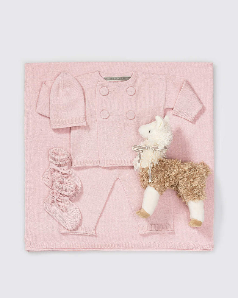 Alicia Adams Alpaca Cria Baby Set, alpaca gifts, alpaca baby clothes, alpaca hat, baby alpaca sweater, alpaca clothing, light pink alpaca baby clothing set