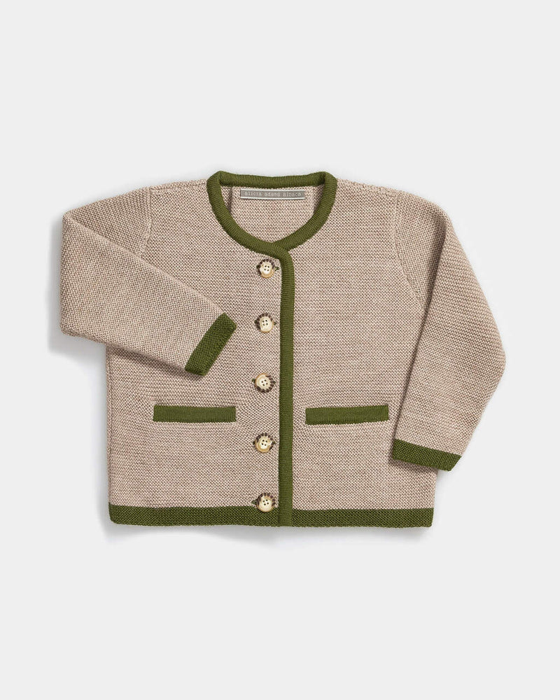 Alicia Adams Alpaca Salzburg Cardigan, alpaca baby clothes, alpaca sweater, baby alpaca sweater, alpaca clothing, sand and hunter green alpaca sweater