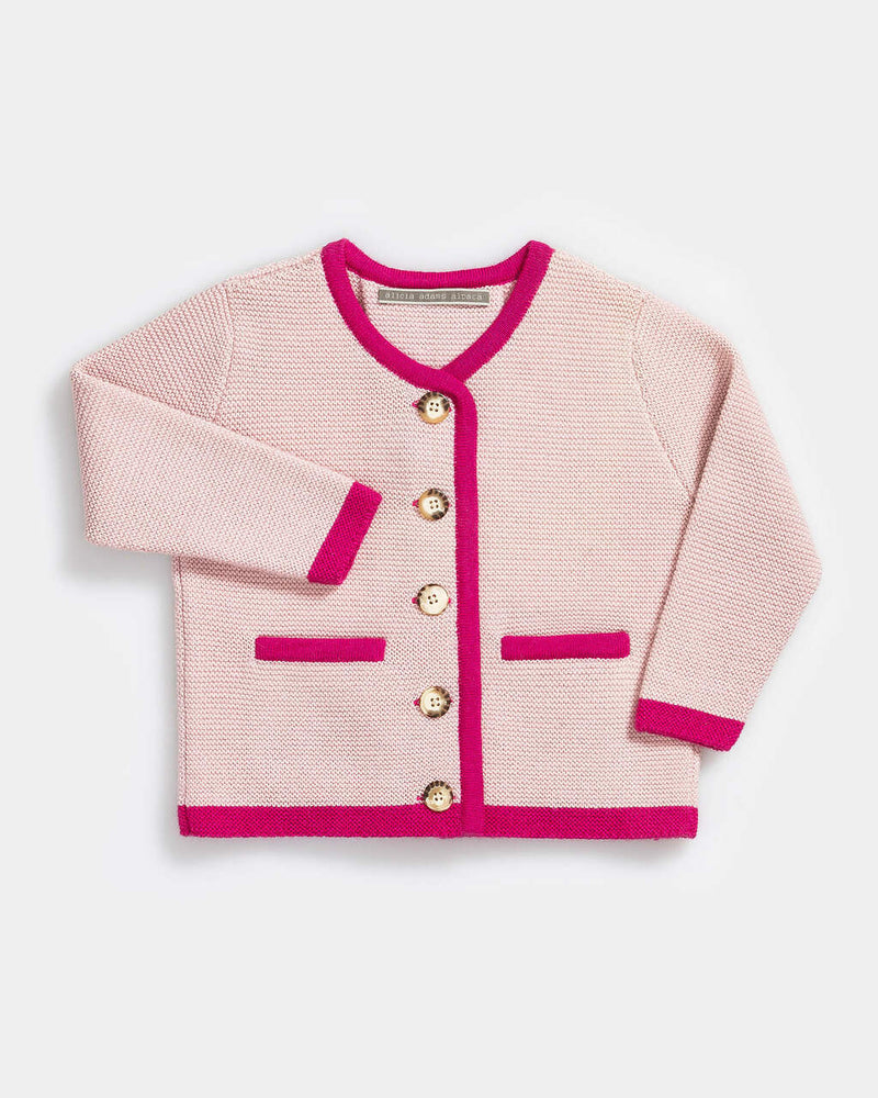 Alicia Adams Alpaca Salzburg Cardigan, alpaca baby clothes, alpaca sweater, baby alpaca sweater, alpaca clothing, light pink and hot pink alpaca sweater