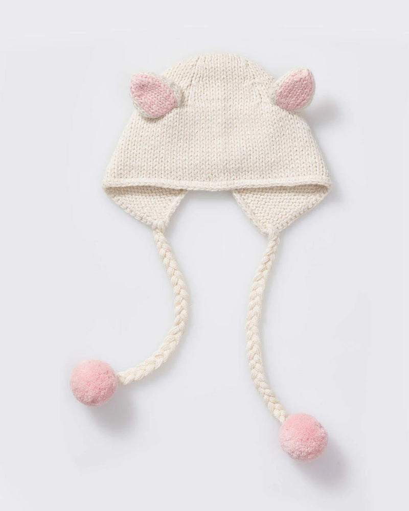 Alicia Adams Alpaca Bunny Hat, alpaca baby clothes, baby alpaca hat, alpaca clothing kids, alpaca winter hats, ivory and pink powder alpaca baby hat