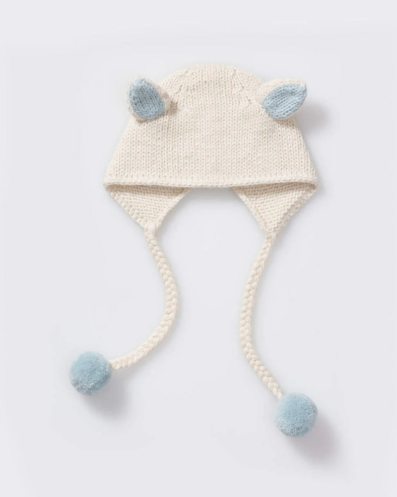 Alicia Adams Alpaca Bunny Hat, alpaca baby clothes, baby alpaca hat, alpaca clothing kids, alpaca winter hats, ivory and light blue alpaca baby hat