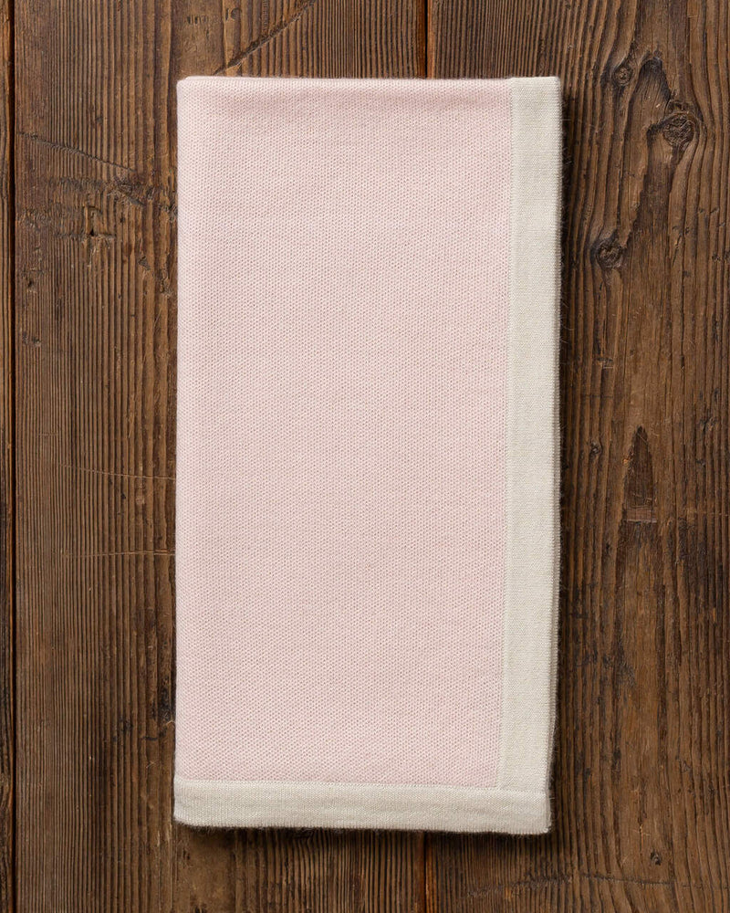 Alicia Adams Alpaca Border Baby Blanket, alpaca baby blanket, baby alpaca throw blanket, alpaca vs cashmere, pink powder and ivory alpaca blanket
