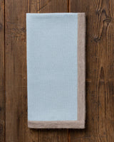 Alicia Adams Alpaca Border Baby Blanket, alpaca baby blanket, baby alpaca throw blanket, alpaca vs cashmere, light blue and light taupe baby alpaca blanket