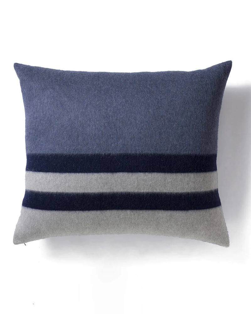 alicia adams alpaca field pillow, alpaca pillow, alpaca throw pillow, alpaca decorative pillow, alpaca vs cashmere, denim blue-light grey and navy alpaca throw pillow
