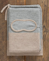 Alicia Adams Alpaca Nomad Travel Set, alpaca gifts, alpaca travel blanket, airline travel kit with blanket and eyemask, light grey and light taupe alpaca travel set