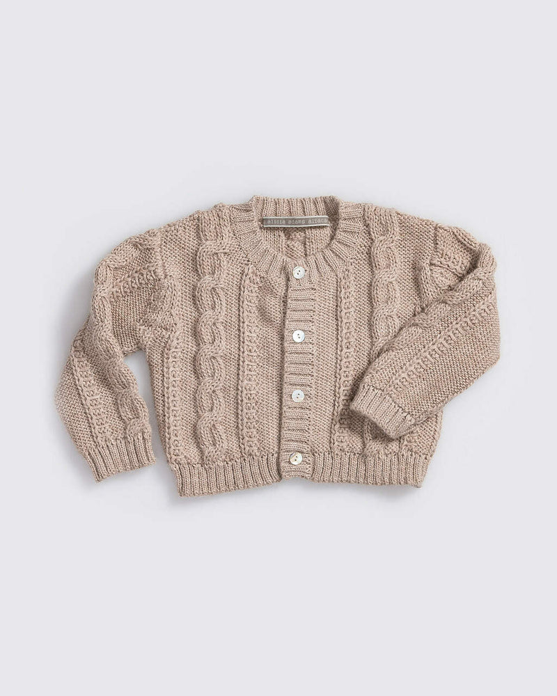 Alicia Adams Alpaca Favorite Cardigan, alpaca sweater for children, kids alpaca cardigan, cable knit childrens sweater, light taupe alpaca cardigan