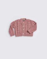 Alicia Adams Alpaca Favorite Cardigan, alpaca sweater for children, kids alpaca cardigan, cable knit childrens sweater, pink grapefruit alpaca cardigan
