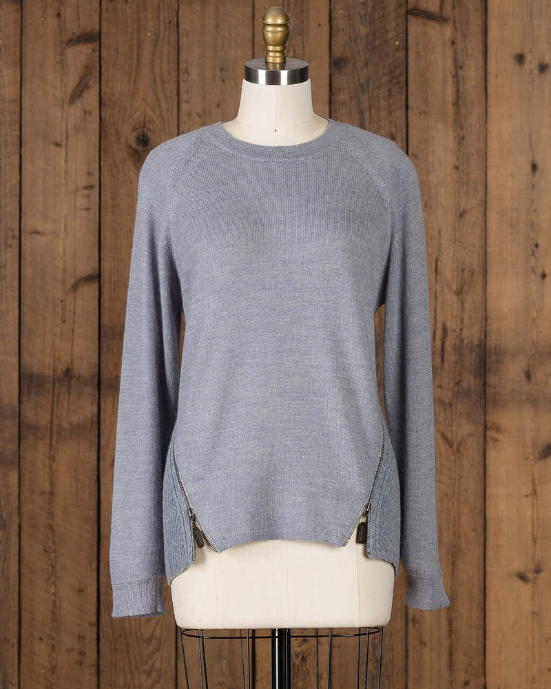 Alicia adams alpaca lea zip, womens alpaca zip sweater,alpaca sweater, womens alpaca long sleeved sweater, alpaca vs cashmere, chambray blue alpaca sweater