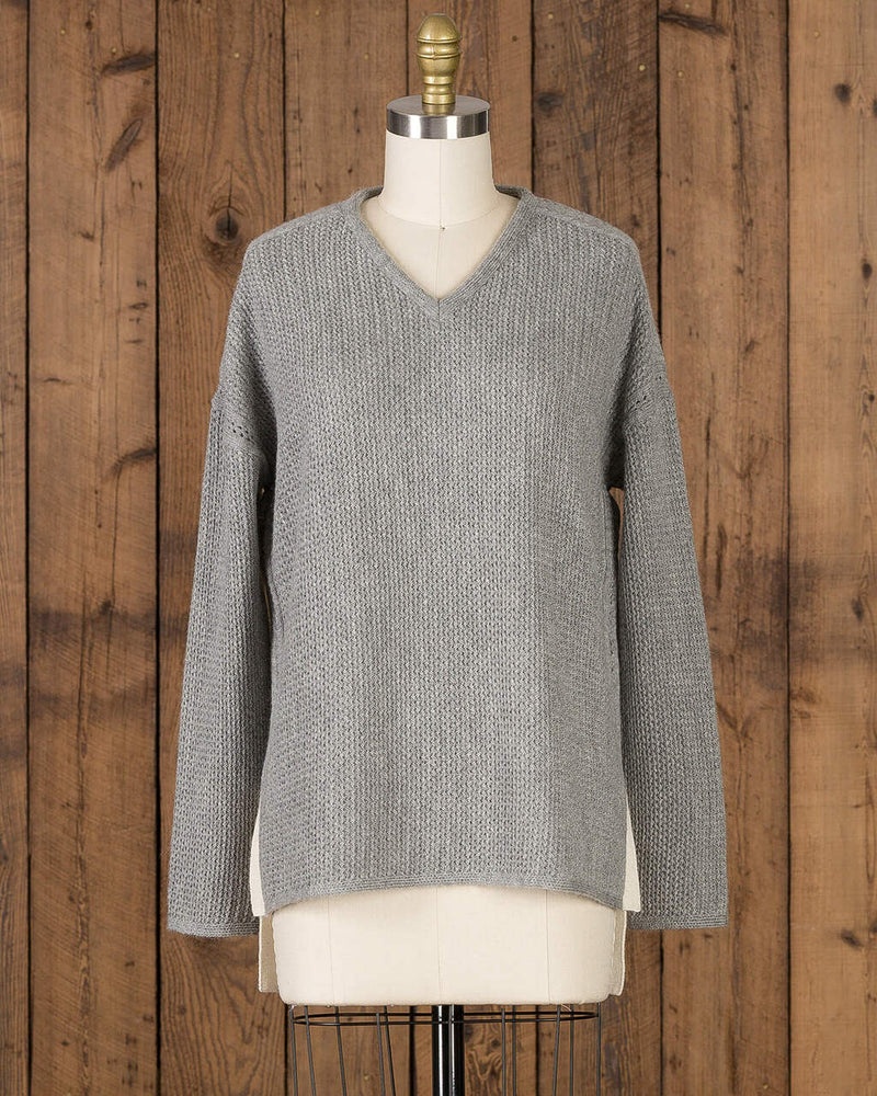 Alicia Adams Alpaca Zoe Womens Alpaca Sweater, alpaca boyfriend sweater, womens oversized sweater, loose fit sweater, light grey-ivory alpaca sweater