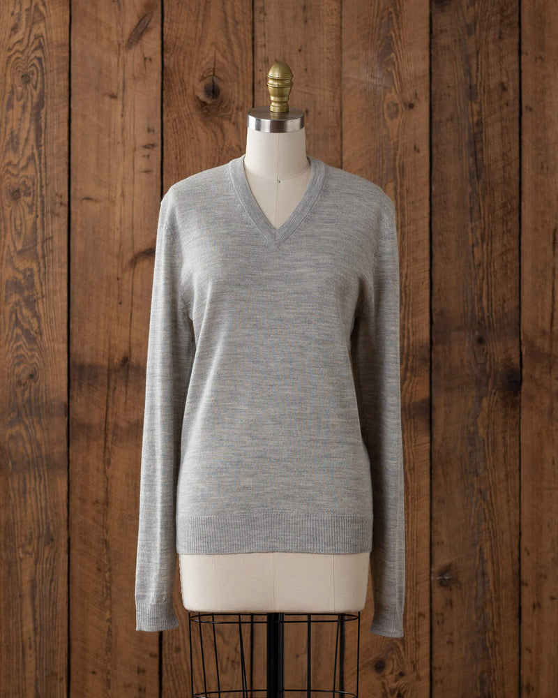 Alicia Adams Alpaca Rainbow Sweater for Women, pride gift, alpaca v neck sweater, alpaca sweater for women, pearl grey rainbow alpaca sweater