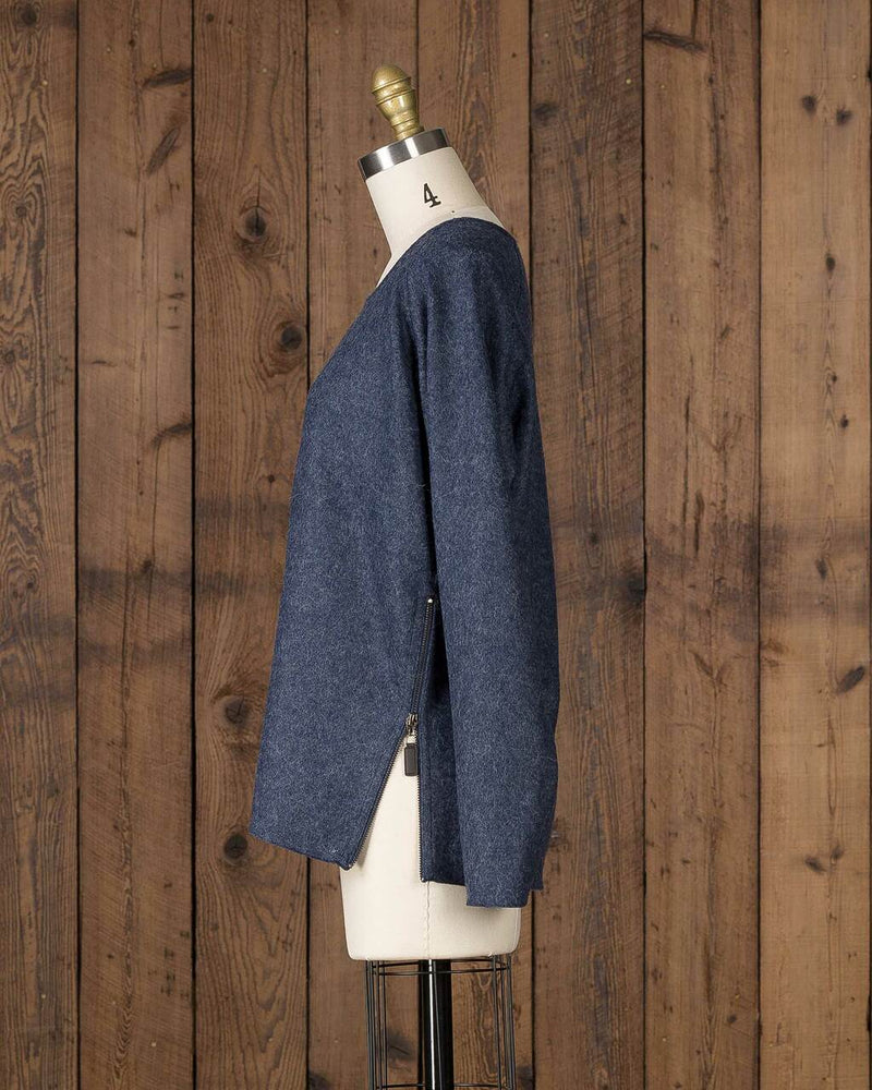 Alicia Adams Alpaca Verbier Side Zip, alpaca sweaters womens, alpaca clothing, baby alpaca sweater, alpaca vs cashmere, denim blue alpaca sweater