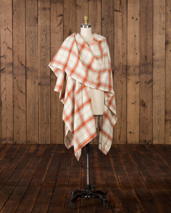 Alicia Adams Alpaca Aberdeen alpaca cape, alpaca cape, women's plaid alpaca cape, plaid alpaca poncho, Cream White and Orange plaid Baby Alpaca Cape