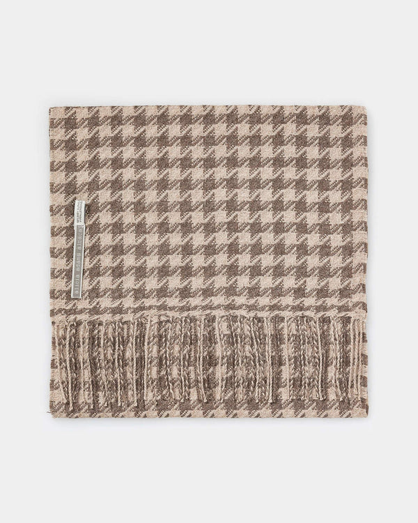 Alicia Adams Alpaca Houndstooth Scarf, alpaca scarf, 100 alpaca scarf, alpaca scarf mens, alpaca vs cashmere, taupe and dark taupe alpaca scarf