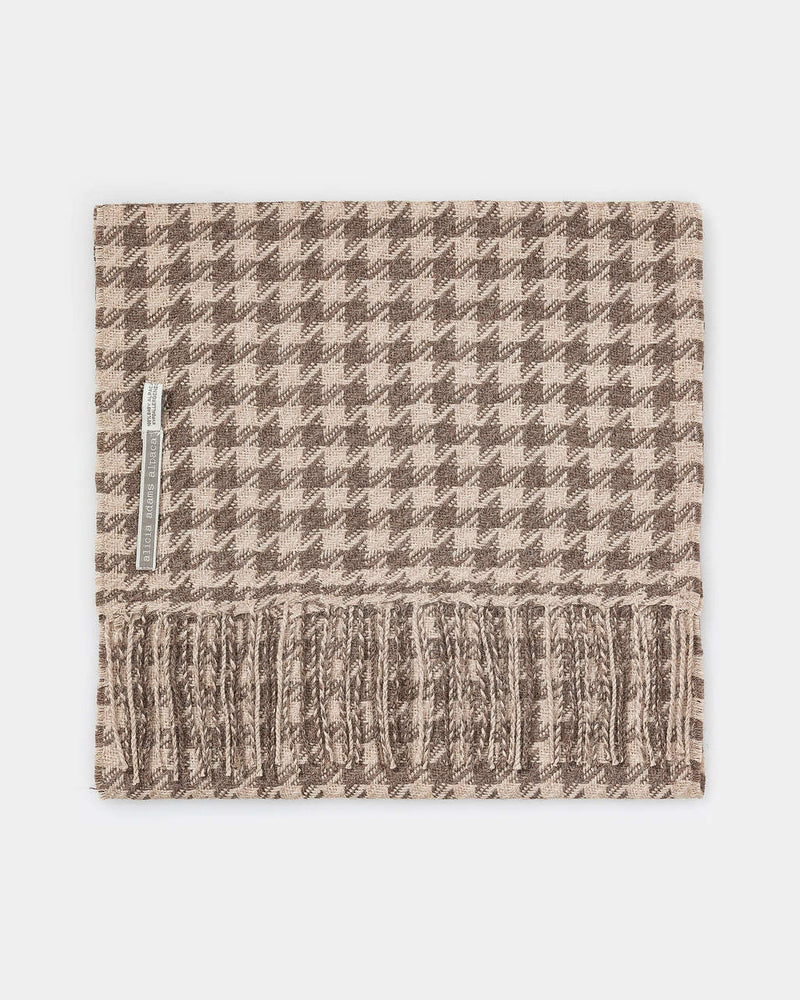 Alicia Adams Alpaca Houndstooth Scarf, alpaca scarf, 100 alpaca scarf, alpaca scarf mens, alpaca vs cashmere, taupe and dark taupe alpaca scarf