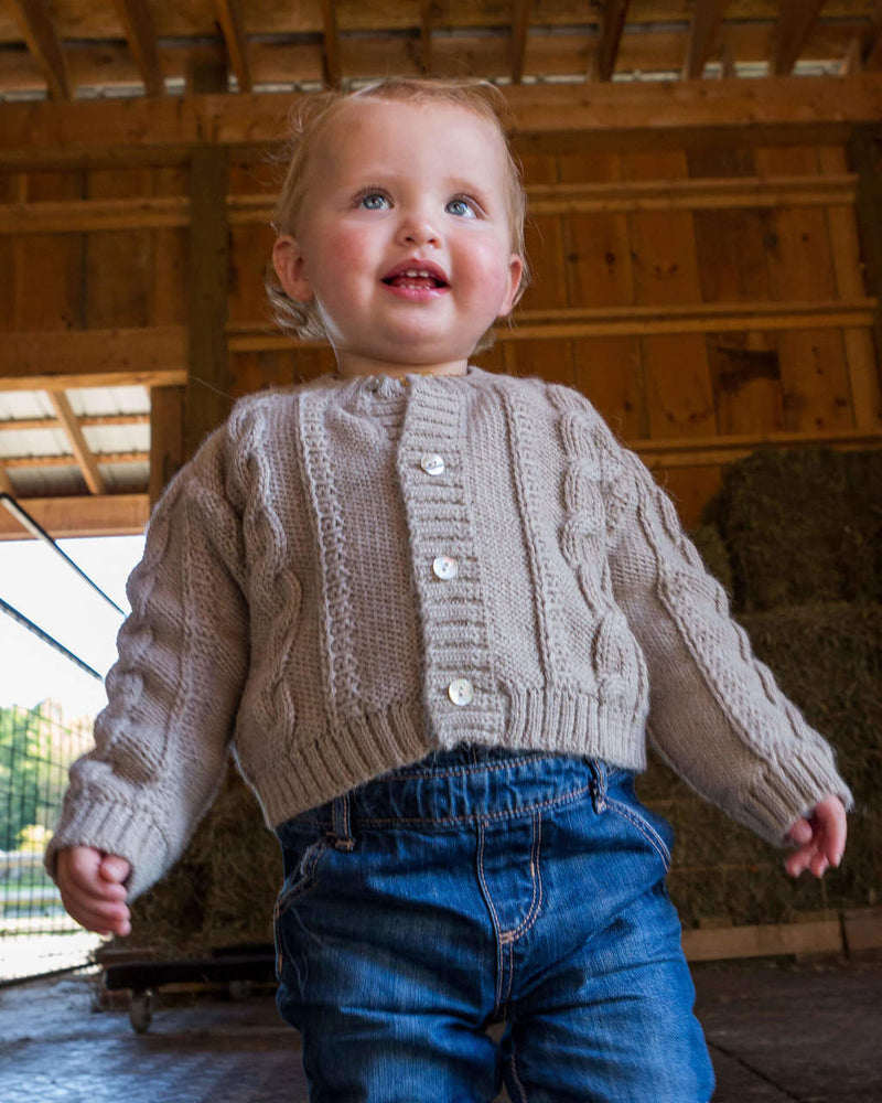 Alicia Adams Alpaca Favorite Cardigan, alpaca sweater for children, kids alpaca cardigan, cable knit childrens sweater, light taupe alpaca cardigan