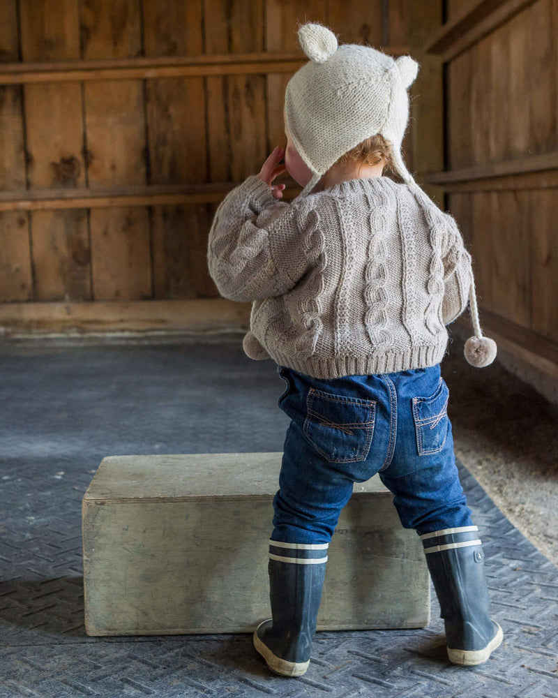 Alicia Adams Alpaca Favorite Cardigan, alpaca sweater for children, kids alpaca cardigan, cable knit childrens sweater, light taupe alpaca cardigan